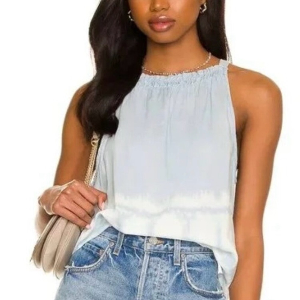 Anthropologie Bella Dahl Tie Back Halter Top XS Ocean Break Tie Dye Blue Coastal